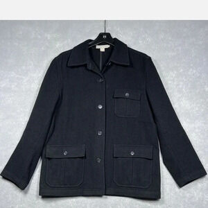 J Crew Jacket Womens Size Medium Black Wool Blend Pockets Button Long Sleeve